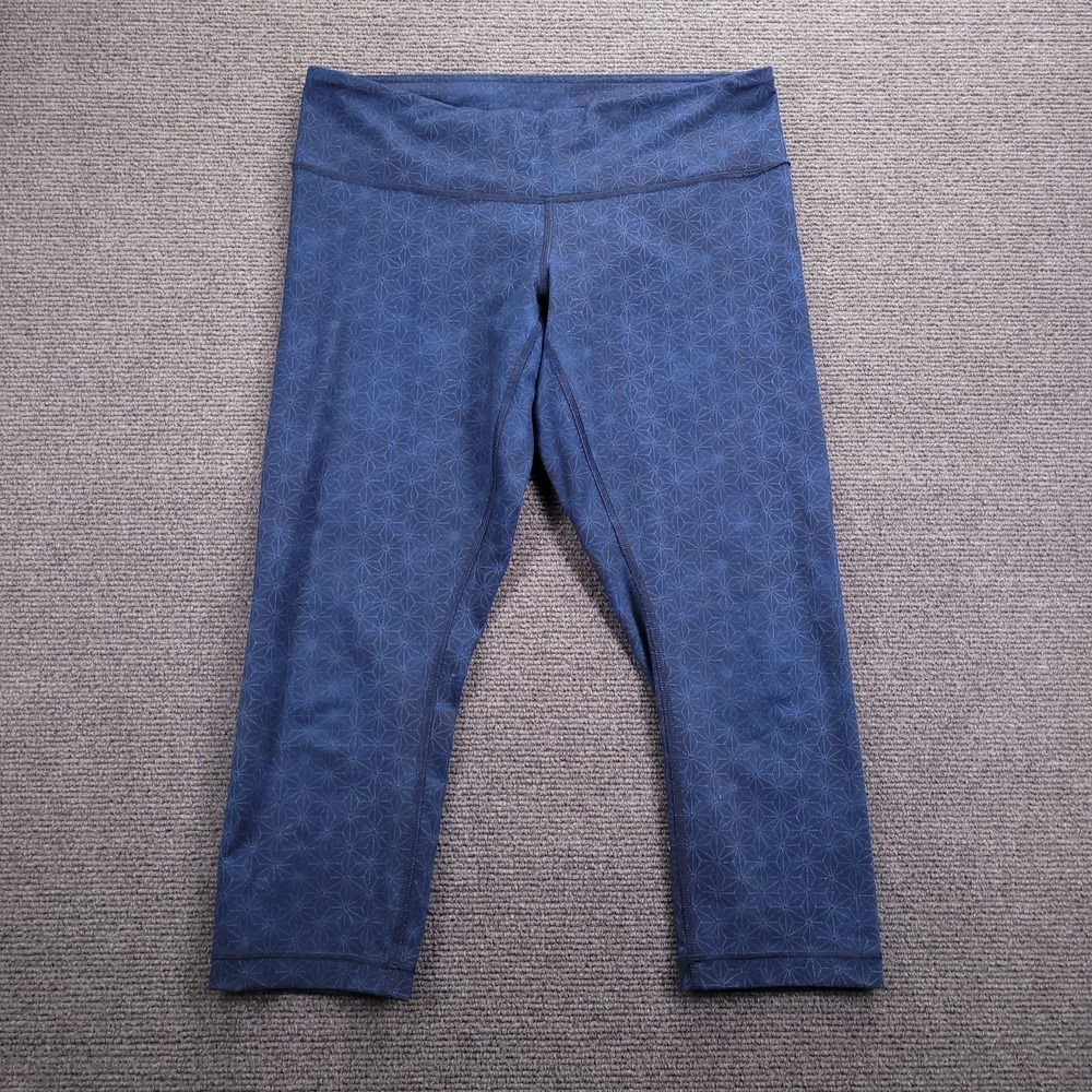 LULULEMON Pants Size 10 Wunder Under Crop Blue Sashico Star Inkwell Print